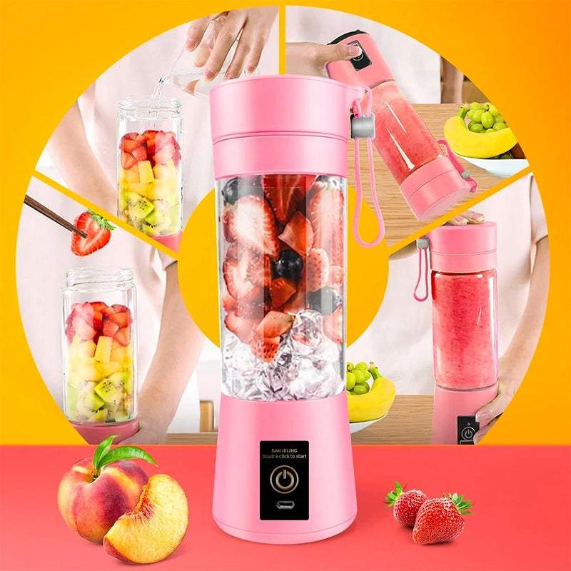 Mini Liquidificador Portátil Liquidificador de Sucos Shake Garrafa 6 Lamins + Cabo USB 380ml