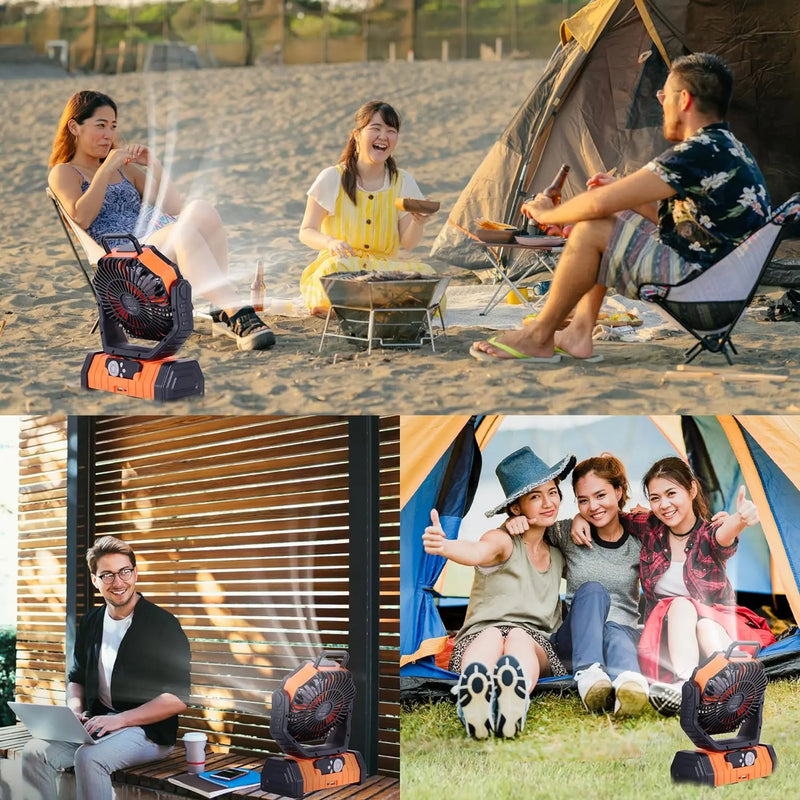 Ventilador de acampamento portátil, 4 velocidades com controle remoto e temporizador